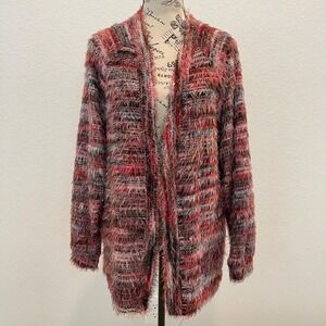 June & Hudson Womens Medium Multicolor Fuzzy Knit‎ Open Front Cardigan